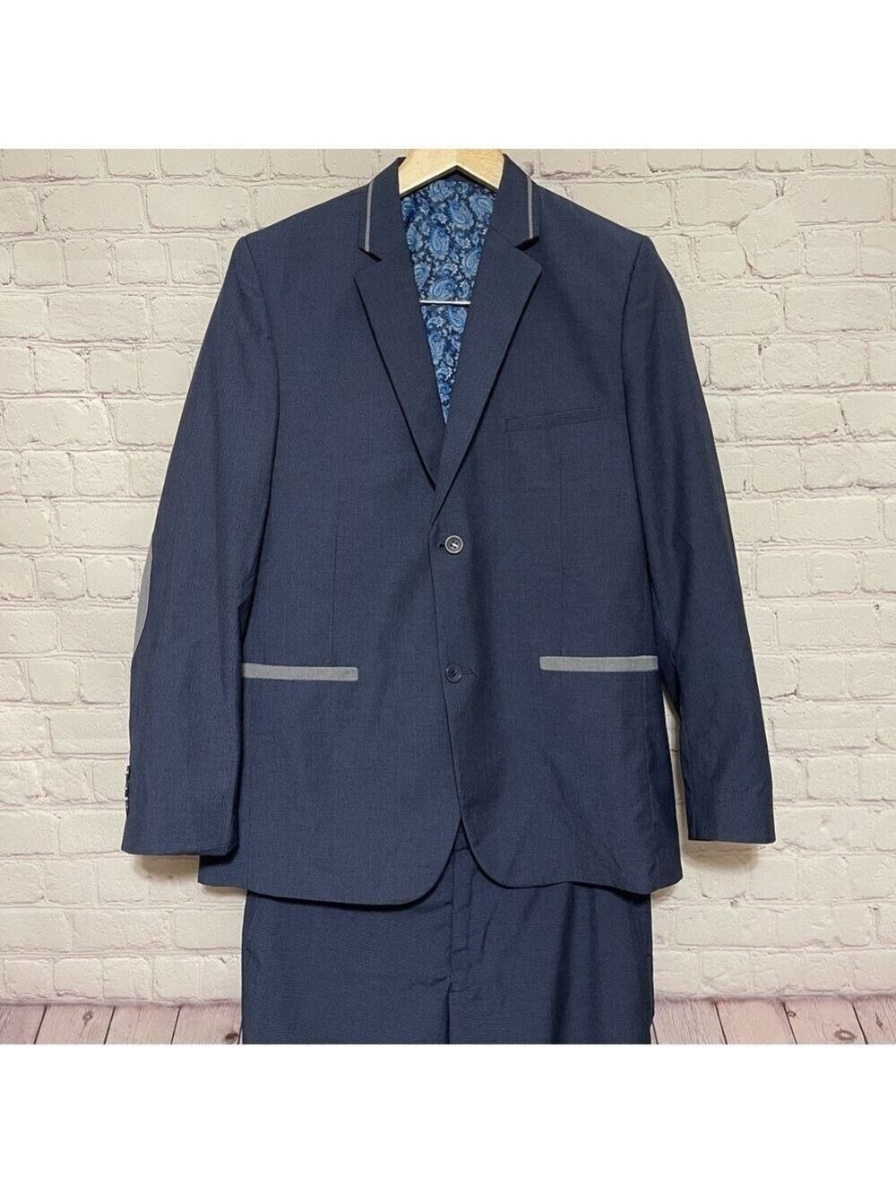 Tazio 3 Piece Skinny Fit Suit - Lightly Textured Blue/Gray Sz16 (teen)